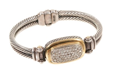 Lot 464 - David Yurman sterling silver Albion diamond double cable bangle