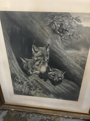 Lot 356 - 19th century print of foxes, other pictures and mirror