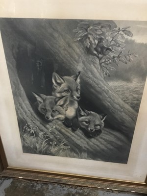 Lot 583 - 19th century print of foxes, other pictures and mirror