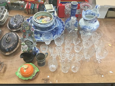 Lot 475 - Japanese charger, Japanese vase, cut glassware, pair of glass lustres and other items.