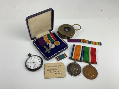 Lot 483 - First World War pair comprising Mercantile Marine War medal, War medal named to Percy T. A. Yeates, together with a First World War brass pocket compass