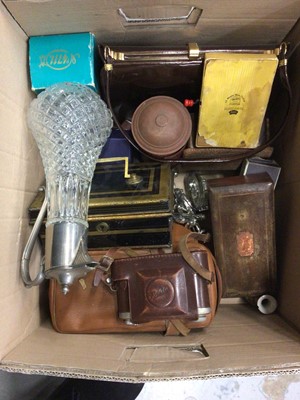 Lot 70 - Box of sundries, including a Canton vase, a claret jug, etc
