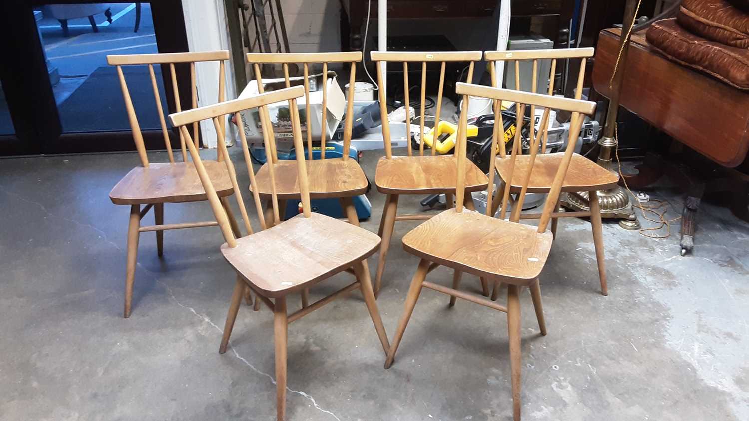 Lot 1109 Set of six Ercol stick back chairs