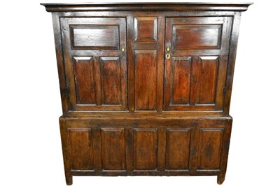 Lot 1351 - Very large mid 18th century panelled oak and pine two height cupboard