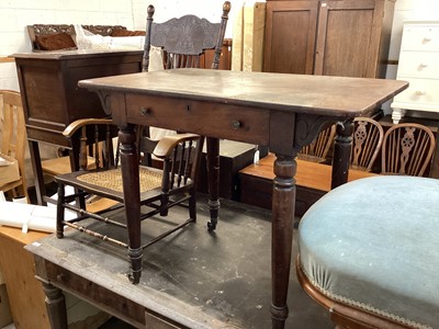 Lot 1099 - Victorian mahogany side table with drawer on turned legs and brass castors 90 cm