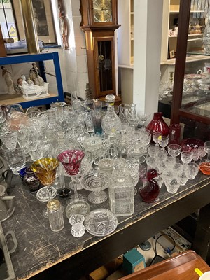 Lot 176 - Collection of antique and vintage cut glass, tinted glass, pressed glass and various glassware