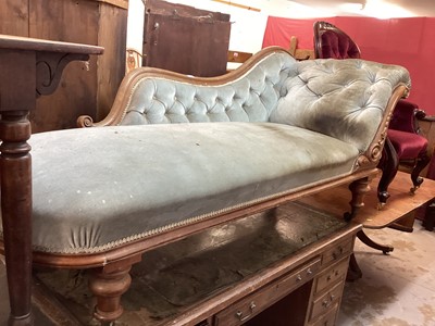 Lot 1100 - Late Victorian scroll end chaise longue with buttoned back on turned legs