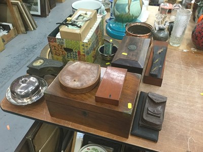 Lot 504 - Edwardian mahogany writing slope, silver plated muffin dish, metalware and sundries