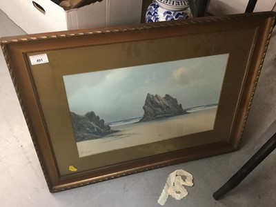 Lot 491 - H.W. Hicks, early 20th century watercolour of the Cornish coast