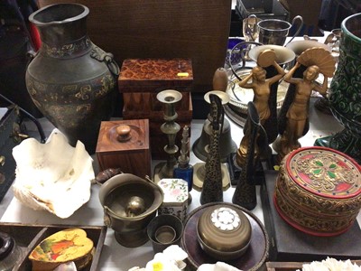 Lot 261 - Late 19th/20th century Chinese bronze and enamel vase, other metal ware, two wooden puzzle boxes in the form of books, German wooden brick set and other items