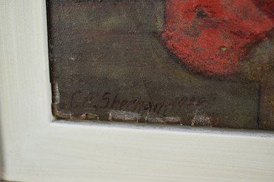 Lot 1063 - Charles A. Sheehan (act.c.1898-1926), oil on board - Hereditas Hominis Coelum Est, signed and dated 1922, 61cm x 51cm, framed