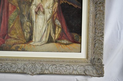 Lot 1063 - Charles A. Sheehan (act.c.1898-1926), oil on board - Hereditas Hominis Coelum Est, signed and dated 1922, 61cm x 51cm, framed