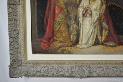 Lot 1063 - Charles A. Sheehan (act.c.1898-1926), oil on board - Hereditas Hominis Coelum Est, signed and dated 1922, 61cm x 51cm, framed