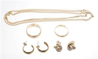 Lot 458 - Two gold wedding rings, gold (9ct) chain and...