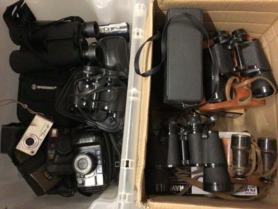 Lot 270 - Various pairs of binoculars, cameras and accessories (2 boxes)