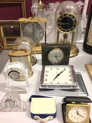 Lot 271 - Three Kundo mantle clocks, Waterford crystal desk clock and other timepieces