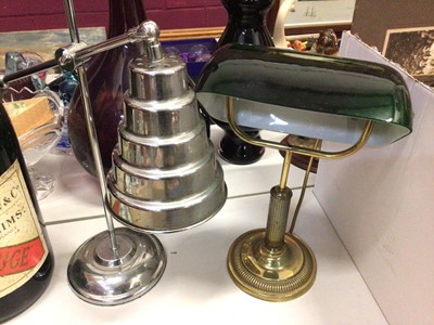 Lot 273 - Brass desk lamp with green glass shade and Art Deco style chrome desk light (2)