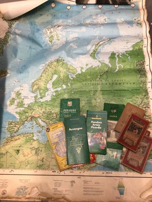 Lot 278 - Large unframed world maps and collection of vintage road maps