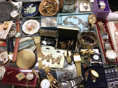 Lot 843 - Costume jewellery, white metal container, wristwatches and bijouterie