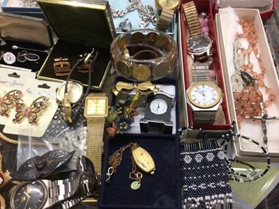 Lot 843 - Costume jewellery, white metal container, wristwatches and bijouterie