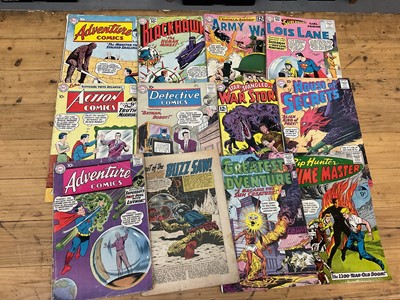 Lot 1685 - Box of 1960s DC Comics to include Superman, Batman, All American Men of War together with collection of  Picture Library Air Ace Comics