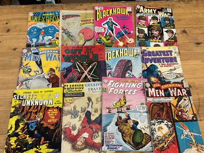 Lot 1685 - Box of 1960s DC Comics to include Superman, Batman, All American Men of War together with collection of  Picture Library Air Ace Comics