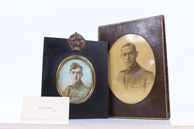 Lot 486 - Royal Flying Corps interest- Caroline Agnes Burras First World War portrait miniature on ivory of 2nd Lieutenant Frank Skelton R.F.C.