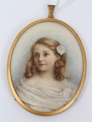 Lot 781 - Early 20th century portrait miniature on ivory of a young girl, signed A.C.