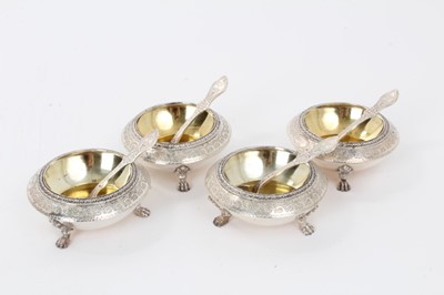 Lot 275 - Cased set of four Victorian salts and matching spoons
