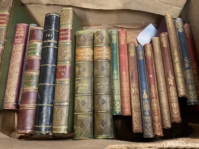 Lot 195 - Box of decorative bindings, together with small group of pictures