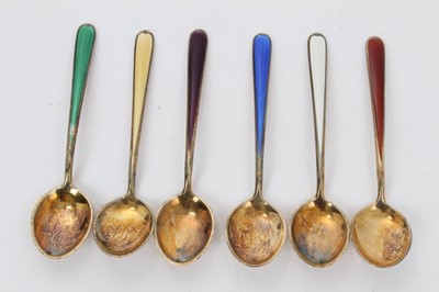 Lot 241 - Set of six Danish enamelled coffee spoons, boxed