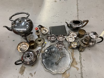 Lot 353 - Various plate including silver plated kettle on burner stand and other items