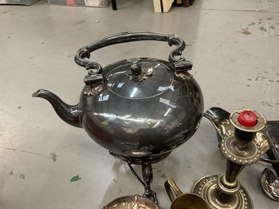 Lot 353 - Various plate including silver plated kettle on burner stand and other items