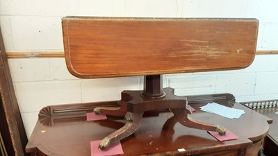 Lot 1130 - Nineteenth century mahogany sofa table with end drawer on faceted column and quatrefoil base with four splayed legs, 106cm wide