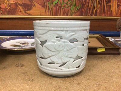 Lot 103 - Oriental pierced celadon porcelain jardiniere