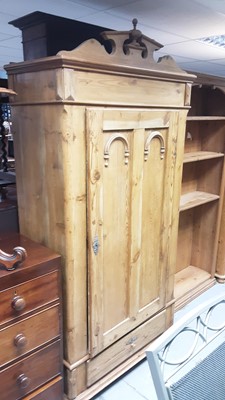 Lot 1148 - 0ld pine wardrobe with panelled door and single drawer below, 95cm wide, 47cm deep, 203cm high