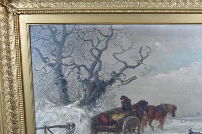 Lot 1208 - Thomas Smythe (1825-1906) pair of oils on canvas - Snow covered Landscapes, signed and inscribed Ipswich, 31cm x 41cm in gilt frames