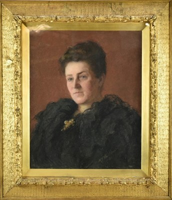 Lot 1061 - Mary V. Wheelhouse, late 19th century, pastel on paper - Portrait of a Lady, signed and dated '99, 44cm x 54cm, in orignal gilt frame with acorn and leaf mouldings