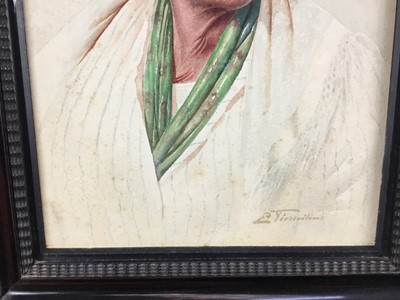 Lot 81 - Antonio Enrico Fiorentino (1894-1962) signed watercolour - portrait of an elderly lady, 24.5cm x 35cm in ebonised frame (36cm x 47cm overall)