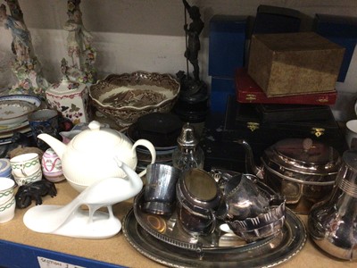 Lot 114 - Large group of glassware, china, silver plate, etc, including a pair of continental porcelain candlesticks