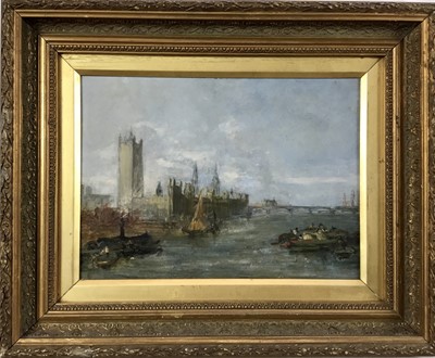 Lot 85 - 19th century oil on board - the Thames at Westminster, 20cm x 28cm, in gilt frame