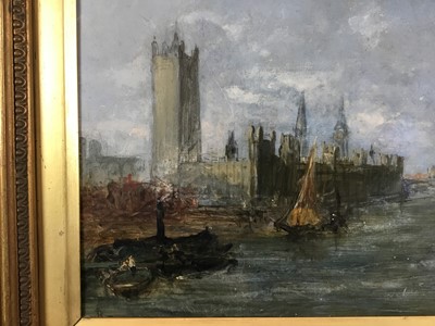 Lot 85 - 19th century oil on board - the Thames at Westminster, 20cm x 28cm, in gilt frame