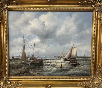 Lot 222 - 19th century style oil on board, harbour scene, 19 x 23cm, framed