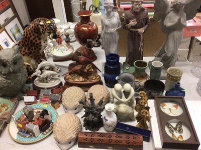 Lot 286 - Animal, figure and house ornaments, German pottery vases, other decorative ceramics and sundries