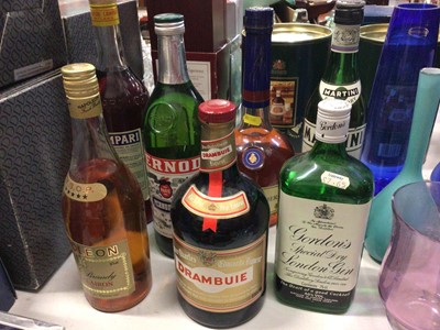 Lot 288 - Seven bottles of alcohol including gin, cognac, Campari, Drambuie, French brandy etc