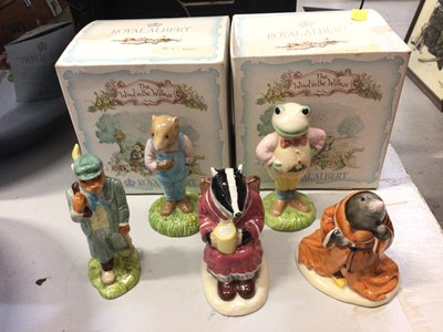 Lot 291 - Five Royal Albert The Wind in The Willows characters (Ratty and Toad boxed) and two related plates