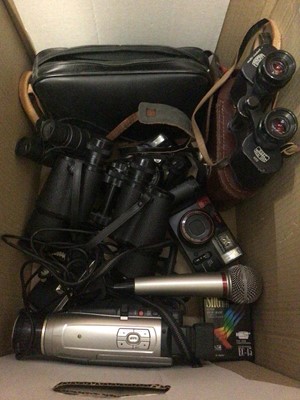 Lot 296 - Binoculars including Super Zenith 10x50, Carl Zeiss Jena 8x30w, various cameras, video recorders and Sony microphone