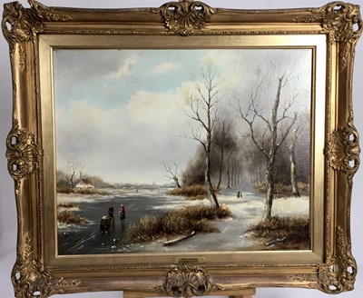 Lot 87 - Johannes Van Hessel, oil on canvas - ‘A Winter Landscape’, signed, 40cm x 50cm in gilt frame