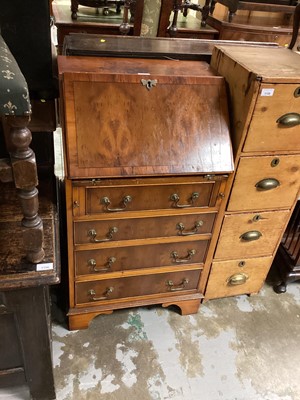 Lot 1158 - Georgian style yew wood bureau of small proportions, with fitted interior and four drawers below on bracket feet, 53cm wide, 40cm deep, 93cm high