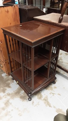 Lot 1161 - Edwardian inlaid mahogany revolving bookcase on cabriole legs, 50cm wide, 84cm high